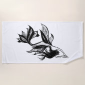 マーメイドタトゥースタイルスティップルシェーディングインクスケッチ ビーチタオル (正面)