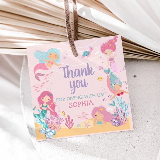 マーメイドダイブインファイブバースデーパーティースクエア フェイバータグ