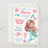 マーメイドダークスキンガール子供の誕生日パーティー 招待状 (正面)