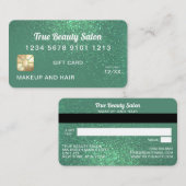 マーメイドティール(緑がかった色)グリッタークレジットカードギフト証明書 名刺 (正面/裏面)