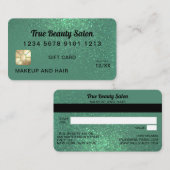マーメイドティール(緑がかった色)グリッタークレジットカードギフト証明書 名刺 (正面/裏面)