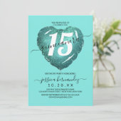 マーメイドティール(緑がかった色)グリッターハートバルーンキンセアニラ 招待状 (スタンド正面)