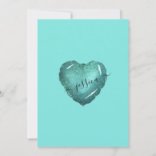マーメイドティール（緑がかった色）グリッターハートバルーンキンセアニラ 招待状 (裏面)