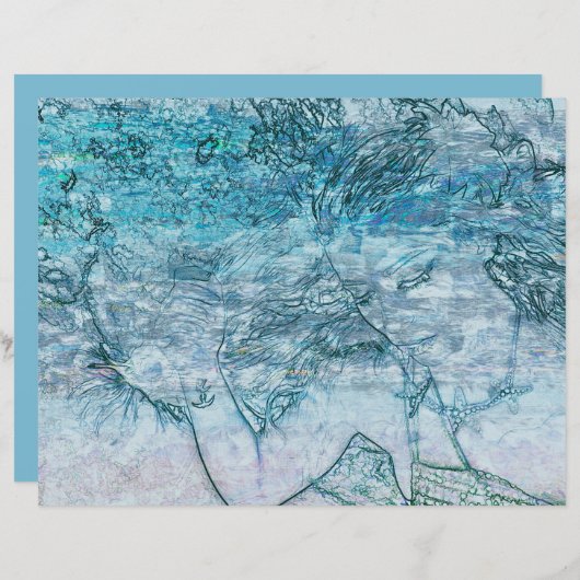 マーメイドティール(緑がかった色)グリーン航海の海波デコページ (正面/裏面)