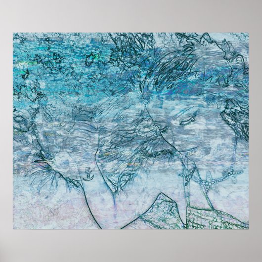 マーメイドティール(緑がかった色)グリーン航海の海波デコページ ポスター (正面)