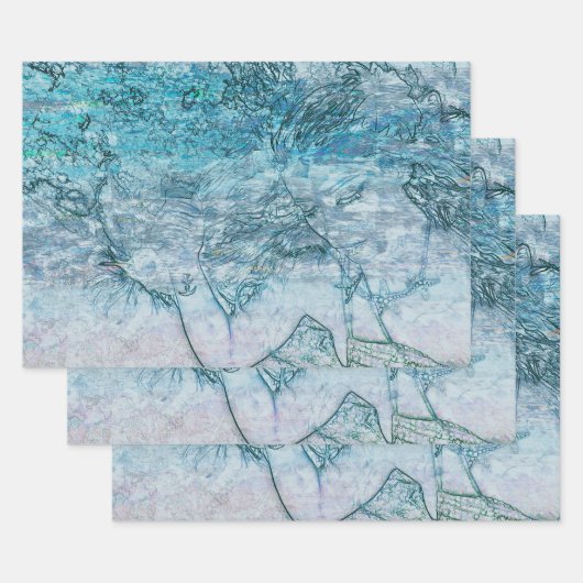 マーメイドティール(緑がかった色)グリーン航海の海波デコページ ラッピングペーパーシート (セット)