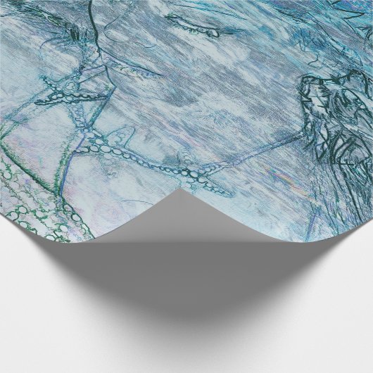 マーメイドティール(緑がかった色)グリーン航海の海波デコページ ラッピングペーパー (角)