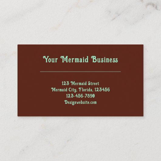マーメイドティール(緑がかった色)ブラウンビーチテーマ 名刺 (裏面)