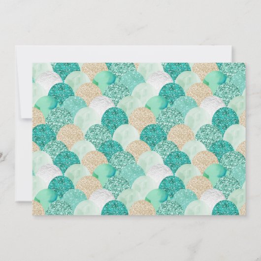 マーメイドティール(緑がかった色)金ゴールドが海の誕生日写真の下に 招待状 (裏面)