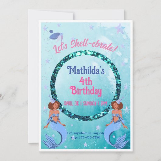 マーメイドテーマでお祝いしよう! 招待状 (正面)