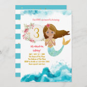 マーメイドテーマザシーベビーガールの下に3rd誕生日 招待状 (正面/裏面)