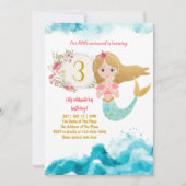 マーメイドテーマザシーベビーガールの下に3rd誕生日 招待状 (正面)