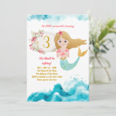 マーメイドテーマザシーベビーガールの下に3rd誕生日 招待状 (スタンド正面)