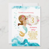 マーメイドテーマザシーベビーガールの下に3rd誕生日 招待状 (正面)