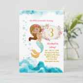 マーメイドテーマザシーベビーガールの下に3rd誕生日 招待状 (スタンド正面)