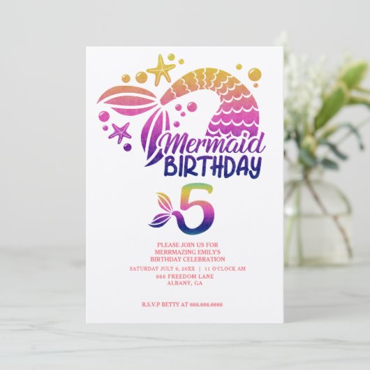 マーメイドテーマパーソナライズされた子供の誕生日パーティーInv 招待状 (スタンド正面)