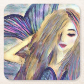 マーメイドテーマパーティカスタムー紙プレート スクエアペーパーコースター (正面)