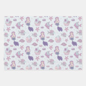 マーメイドテーマパーティーティール（緑がかった色）パープル誕生日 ラッピングペーパーシート (正面3)