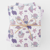 マーメイドテーマパーティーティール（緑がかった色）パープル誕生日 ラッピングペーパーシート (インサイチュ)