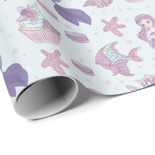 マーメイドテーマパーティーパステルティール(緑がかった色)誕生日 ラッピングペーパー (ロールコーナー)