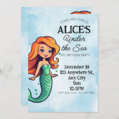 マーメイドテーマ子供の誕生日パーティの招待状 招待状 (正面/裏面)