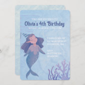 マーメイドテーマ子供の誕生日パーティー 招待状 (正面/裏面)