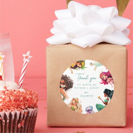 マーメイドテーマ誕生日パーティーありがとう ラウンドシール (パーティー)