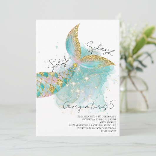 マーメイドテーマ誕生日招待状 招待状 (スタンド正面)