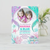 マーメイドテールの写真の海の下の誕生日 招待状 (スタンド正面)