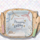 マーメイドテールの水の色メルマージング誕生日パーティー ペーパープレート