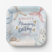 マーメイドテールの水の色メルマージング誕生日パーティー ペーパープレート (正面)