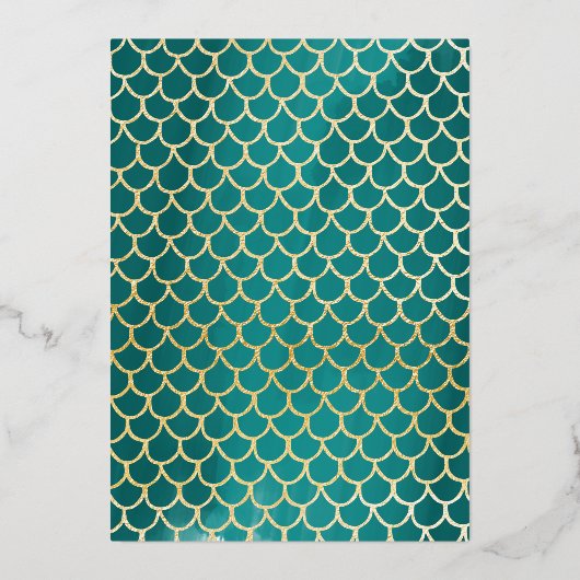 マーメイドテールアンダーザシーアクア&金ゴールド誕生日 箔招待状 (裏面)