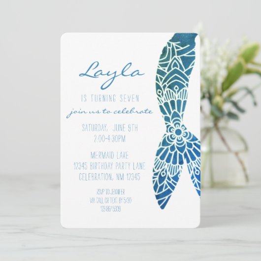 マーメイドテールアンダーザシーガール誕生日招待 招待状 (スタンド正面)