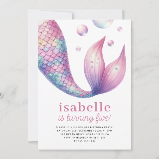 マーメイドテールアンダーザシーガール誕生日 招待状 (正面)