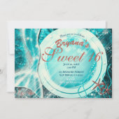 マーメイドテールアンダーザシースウィート16ティール(緑がかった色)誕生日 招待状 (正面)