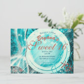 マーメイドテールアンダーザシースウィート16ティール(緑がかった色)誕生日 招待状 (スタンド正面)