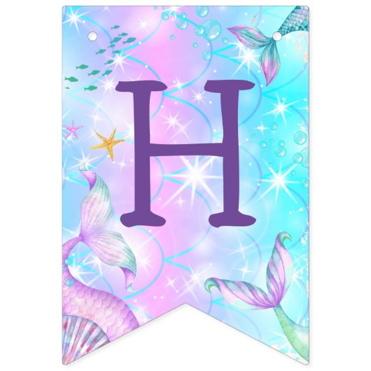 マーメイドテールアンダーザシーハッピーバースデー バンティングフラッグ (第2の旗)