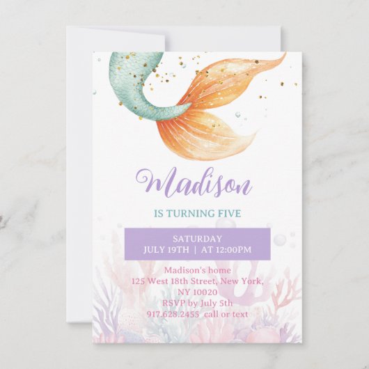 マーメイドテールアンダーザシー誕生日招待状 招待状 (正面)