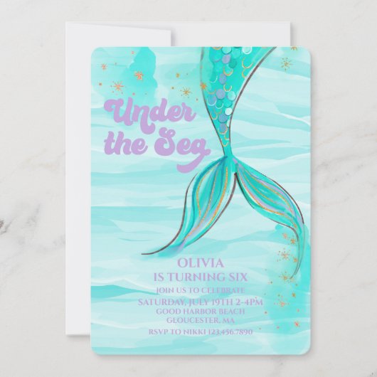 マーメイドテールアンダーザシー誕生日招待状 招待状 (正面)