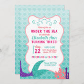 マーメイドテールアンダーザシー誕生日招待状 招待状 (正面/裏面)