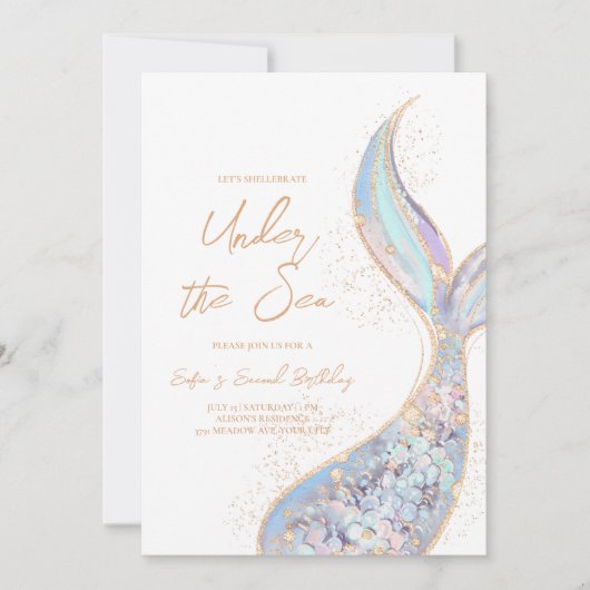 マーメイドテールアンダーザシー誕生日招待状 招待状 (正面)