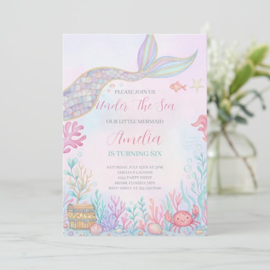 マーメイドテールアンダーザシー誕生日招待状 招待状 (スタンド正面)