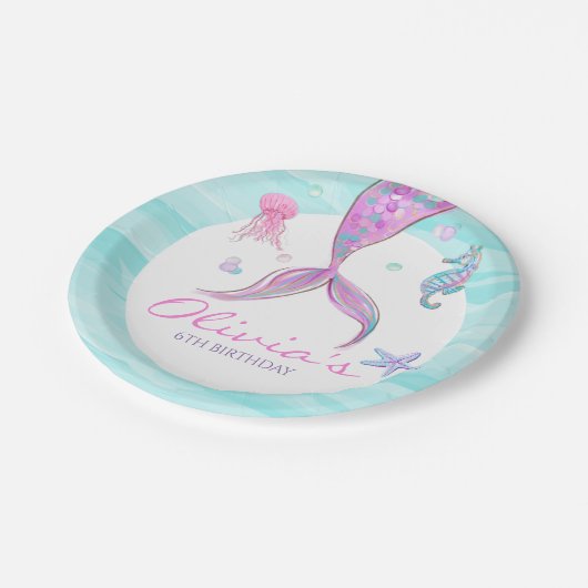 マーメイドテールアンダーザシー誕生日紙プレート ペーパープレート (アングル)
