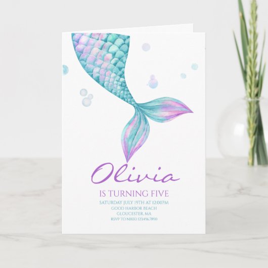 マーメイドテールアンダーザシー誕生日 招待状 (正面)