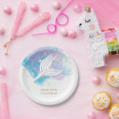 マーメイドテールウォーターカラーアンダーザシー誕生日 ペーパープレート (パーティー)