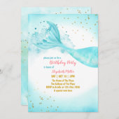 マーメイドテールガールバースデーパーティーの招待 招待状 (正面/裏面)