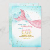 マーメイドテールガールバースデーパーティーの招待 招待状 (正面/裏面)