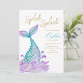 マーメイドテールガール水彩誕生日パーティー 招待状 (スタンド正面)