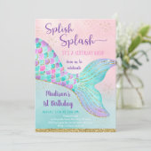 マーメイドテールザシーピンク金ゴールド誕生日 招待状 (スタンド正面)