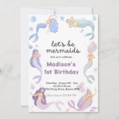 マーメイドテールザシーピンク金ゴールド誕生日 招待状 (正面)